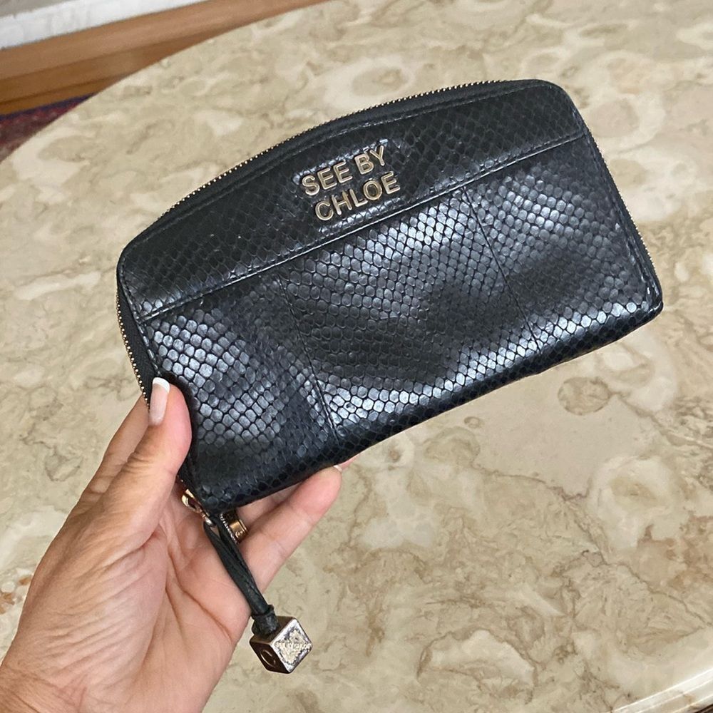 See By Chloe Python Leather Large Zippered Clutch Wallet